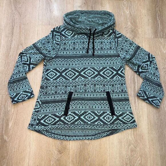 One World Cowl Neck Pattern Pullover Tunic Sweatshirt Turquoise, Women’s Medium - Picture 13 of 13